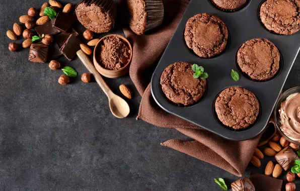 Nuts, cupcakes, chocolate, Evgeny Karandaev