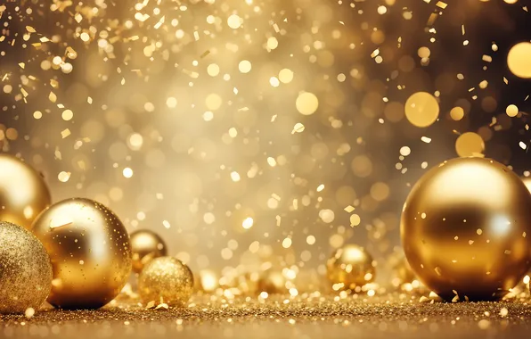 Balls, light, gold, balls, Shine, sequins, Christmas, New year