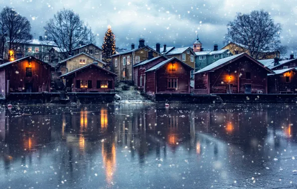 Picture snow, home, tree, Finland, Winter magic, Porvoo