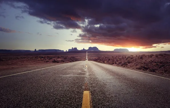 Road, landscape, sunset, mountains, Avenue of monumenal
