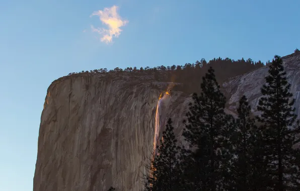 The sky, mountain, Yosemite, The Captain, Horstail Falls