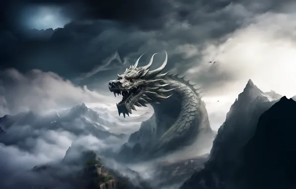 Landscape, mountains, nature, earth, dragon, fantasy, fantasy art, ai art