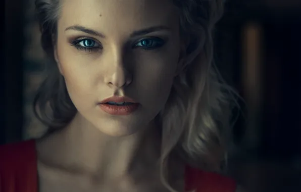 Girl, Beautiful, Blue, RED, Lips, Eye, Sight, Damian Feather