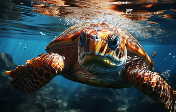 Turtle, sea turtle, sea, AI art, neural network