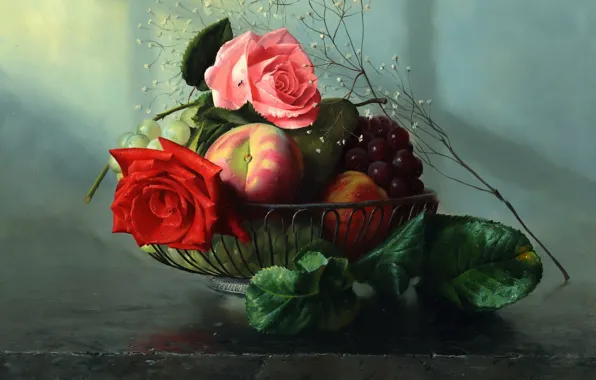 Roses, picture, fruit, Alexei Antonov