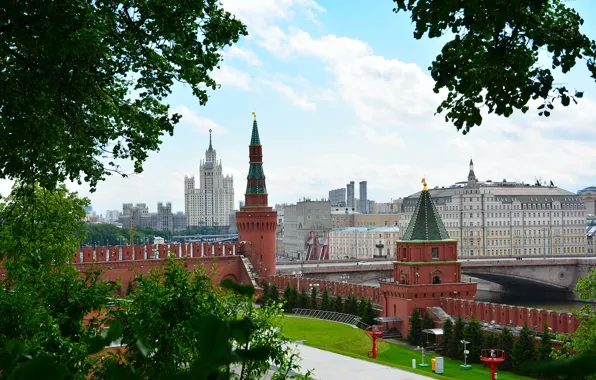 Summer, bridge, area, Moscow, The Kremlin, Russia, Moscow