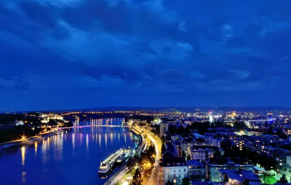 Road, night, bridge, channel, Serbia, Novi Sad