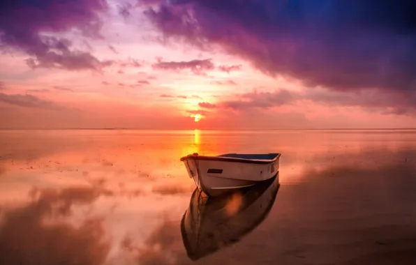 Picture the sky, water, sunset, photo, boat