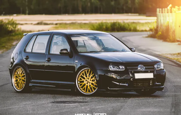 Volkswagen, gold, Golf, GTI, stance, Mk IV
