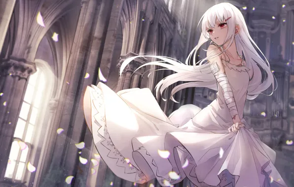 Girl, castle, white dress