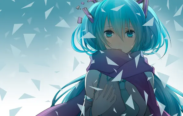 Picture fragments, scarf, tears, vocaloid, hatsune miku