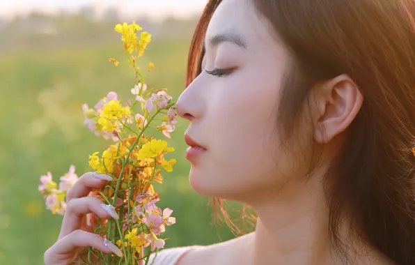 Beautiful, Asian, Model, Flower, Woman, Bouquet, Cute, Pretty