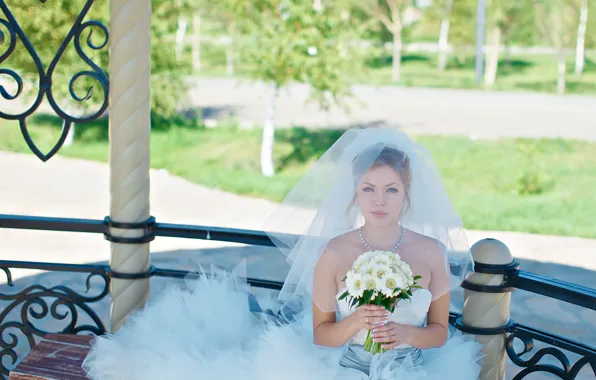 Girl, bouquet, beauty, the bride, gazebo, veil