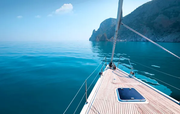 The sky, freedom, clouds, mountains, the ocean, rocks, stay, yacht