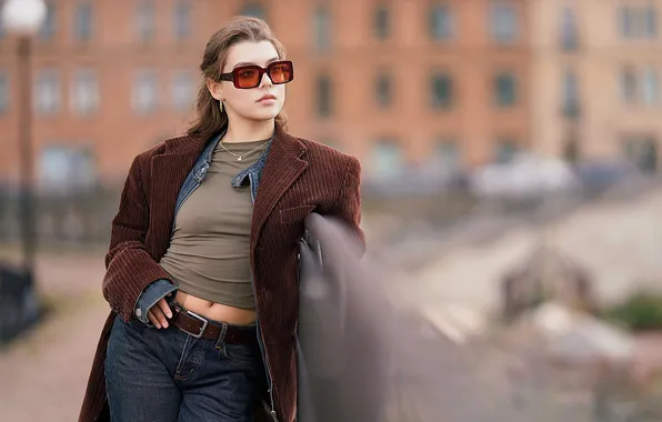 Pose, jeans, glasses, jacket, Nova, bokeh
