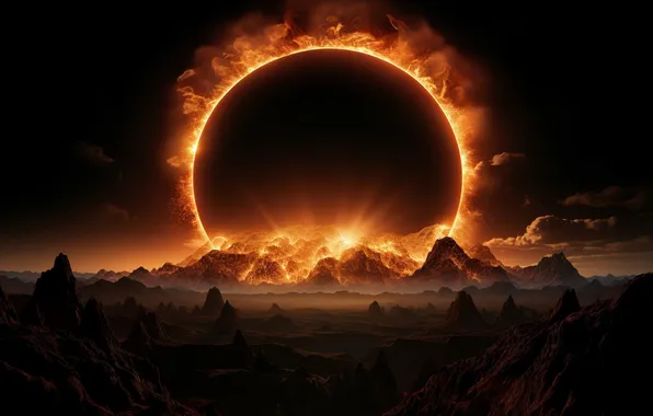 FIRE, HILLS, MOUNTAINS, The SKY, The SUN, NIGHT, LANDSCAPE, CROWN