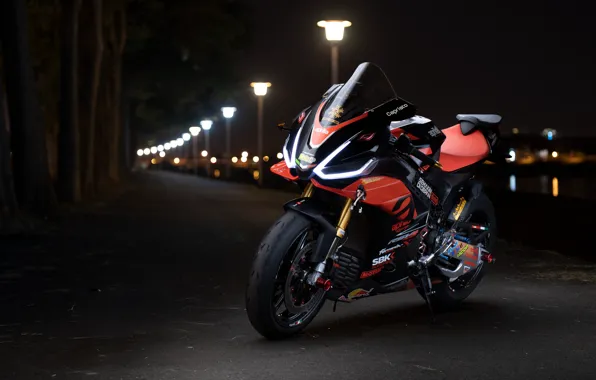 Orange, Aprilia, RSV4, Black, Night