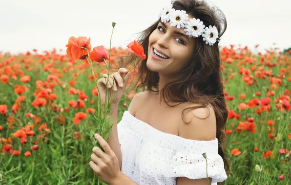 Field, summer, girl, flowers, nature, portrait, wreath, BLACKDAY