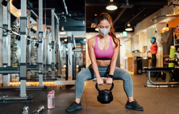 Pose, figure, fitness, in the mask, weight, pose, workout, workout