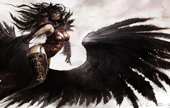 Girl, wings, angel, art, Guild Wars 2
