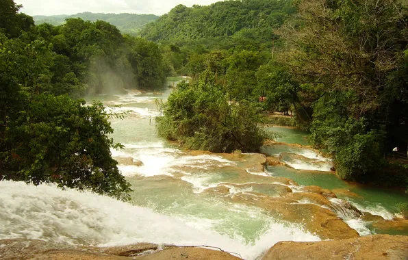 Picture trees, nature, river, photo, waterfalls, Mexica, Blue Water