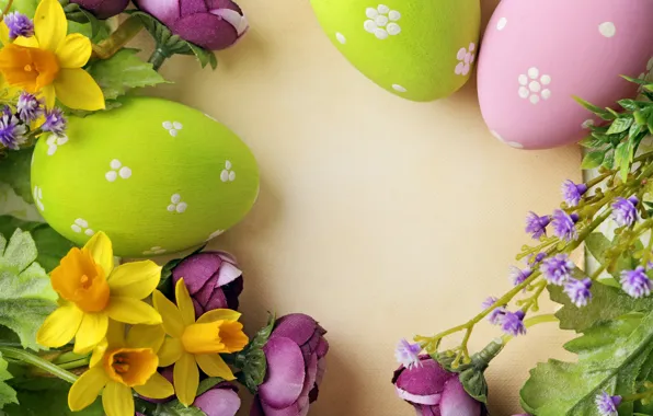 Flowers, Easter, eggs dyed, wood, spring, Easter, eggs, decoration
