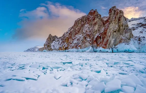 Picture ice, winter, snow, mountains, rocks, shore, glacier, ice