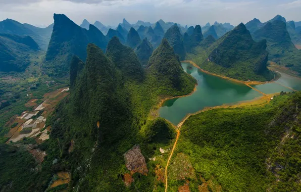 Mountains, river, China, Guilin and Lijiang River National Park