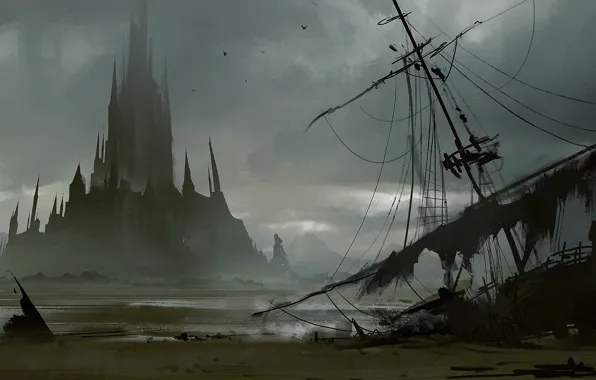 Picture castle, ship, island