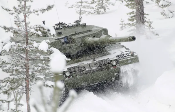 Winter, snow, Leopard, tank, dereja