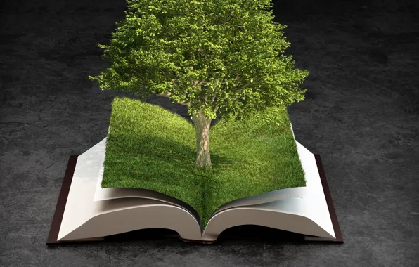 Picture TREE, GRASS, GREENS, GREEN, BOOK, PAGE, LEAVES
