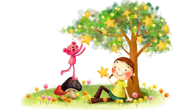 Picture mood, vector, art, girl, stars, the pink Panther, children's