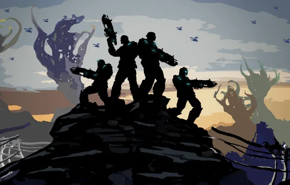 The sky, weapons, the game, art, helicopter, Gears of War 3