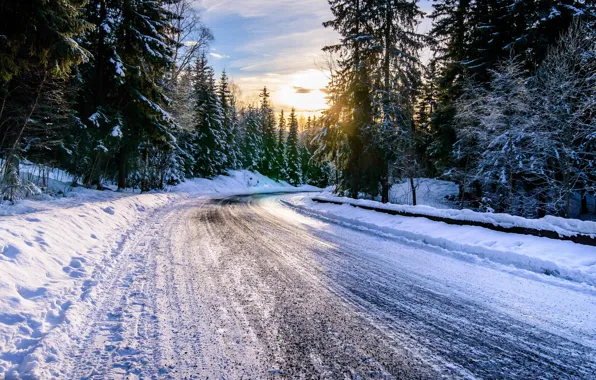 Winter, road, landscape