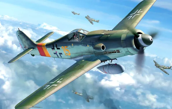Spitfire, Focke-Wulf, Luftwaffe, Shrike, FW-190D-9, piston fighter monoplane, German single-seater single