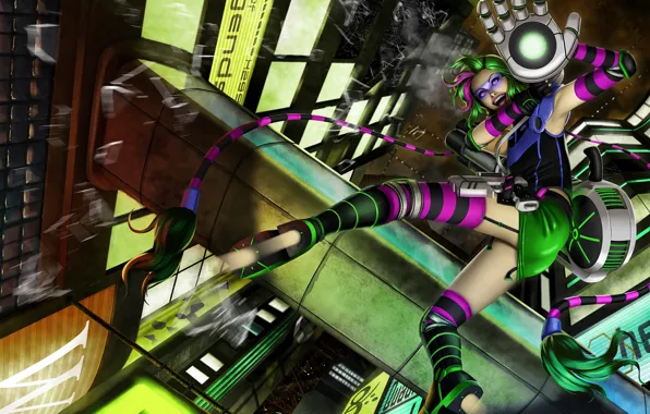 Cyberpunk, League of Legends, fan art, Jinx