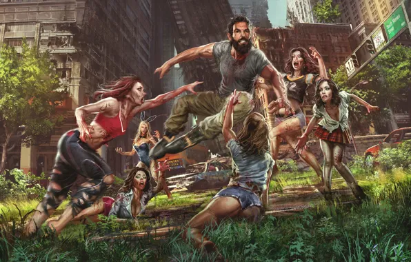 Picture the city, girls, man, zombies, attack, Jude Smith, girls zombie, Save Dan