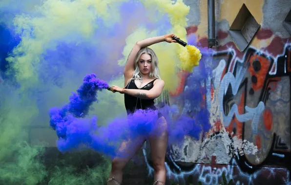 Look, girl, face, Elina, smoke bombs