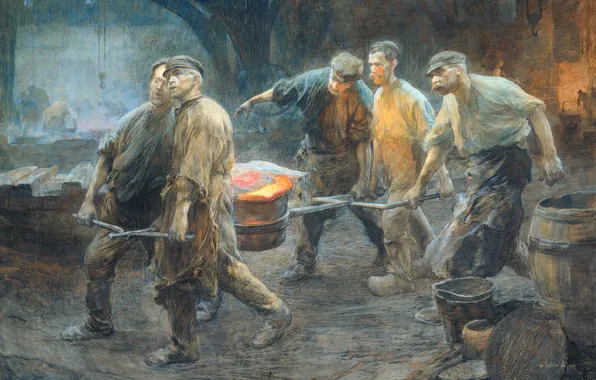 Picture, pastel, The Interior Of The Iron Foundry, Peter de Josselin de Jong