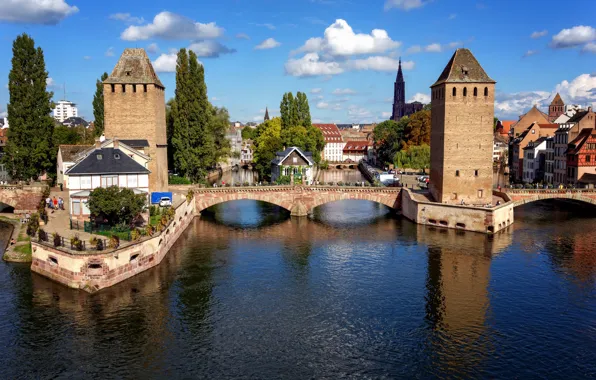 The sky, bridge, river, France, home, channel, Strasbourg