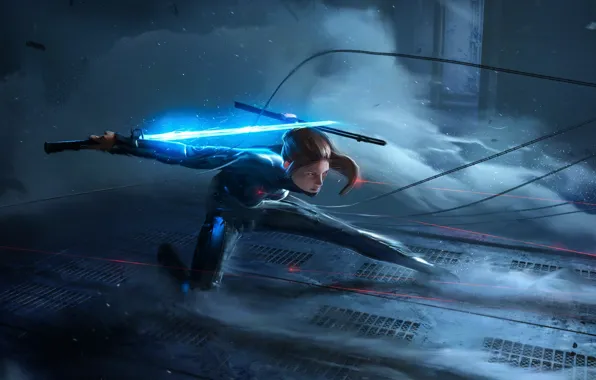 Girl, Fantasy, Ninja, Sword, Cyber, Science Fiction, Antoine Collignon, by Antoine Collignon
