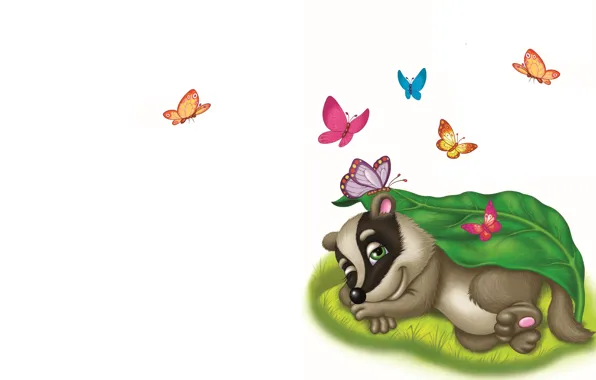 Picture butterfly, art, children's, badger