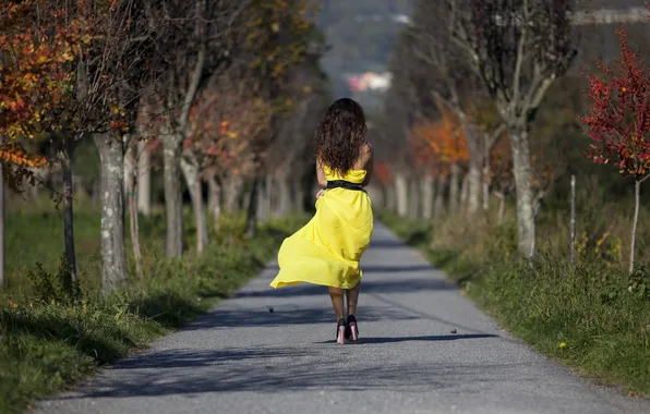 Picture road, autumn, girl