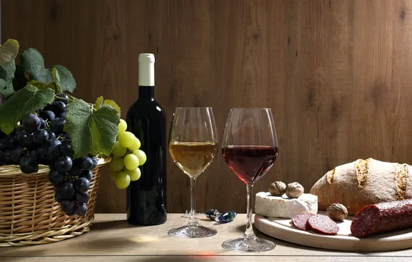 Picture green, table, wine, basket, black, bottle, cheese, glasses
