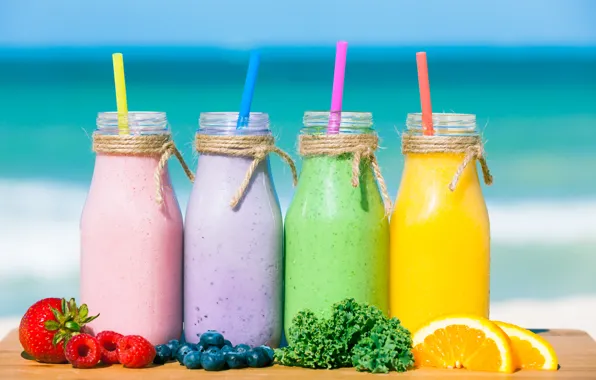 Orange, food, blueberries, strawberry, drink, lettuce, smoothies