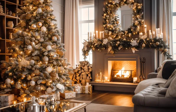 Comfort, house, heat, room, fire, flame, interior, Christmas