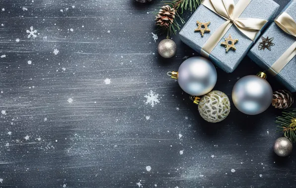 Decoration, background, gift, balls, new year, Christmas, golden, Christmas