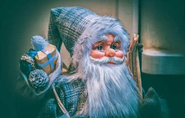 Winter, background, holiday, toy, doll, glasses, Christmas, gifts