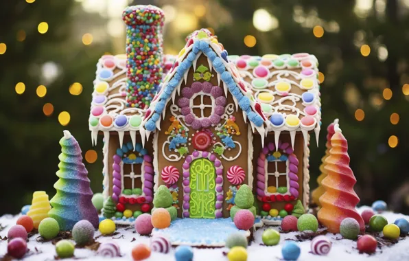 Roof, snow, lights, icicles, cookies, Christmas, candy, sweets