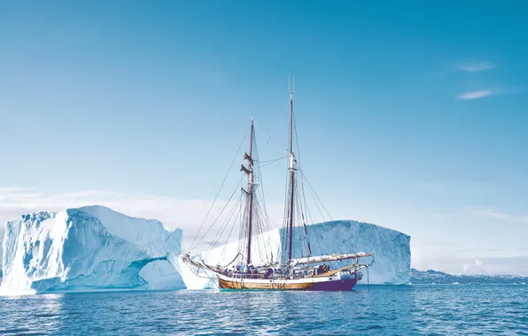 Sea, snow, ship, iceberg
